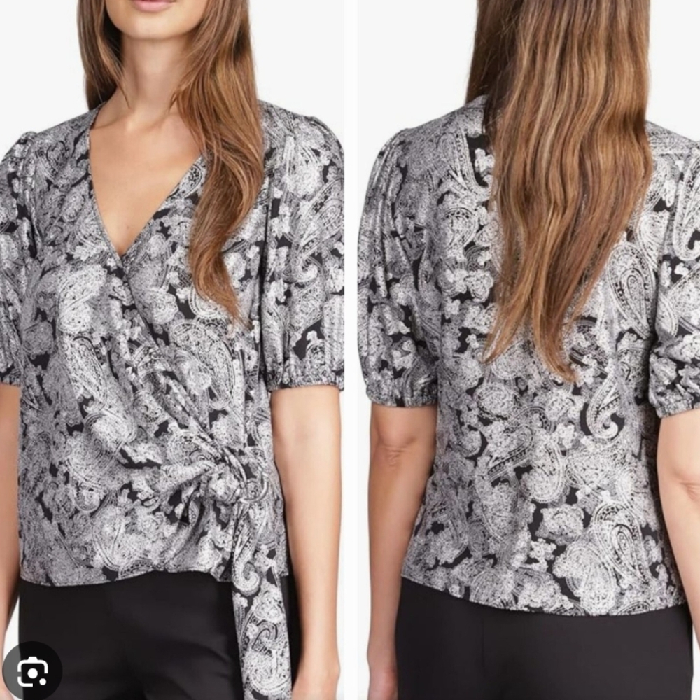 NWT Michael Kors Black and Silver Paisley Blouse